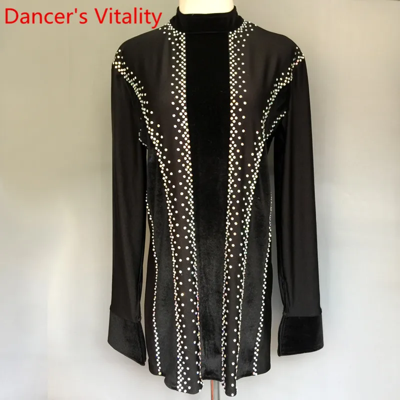 

Boys Men Latin Dance Competition Diamond Long Sleeve Top Adult Children Rumba Samba Tango Cha Cha Dance Wear Performance Costume