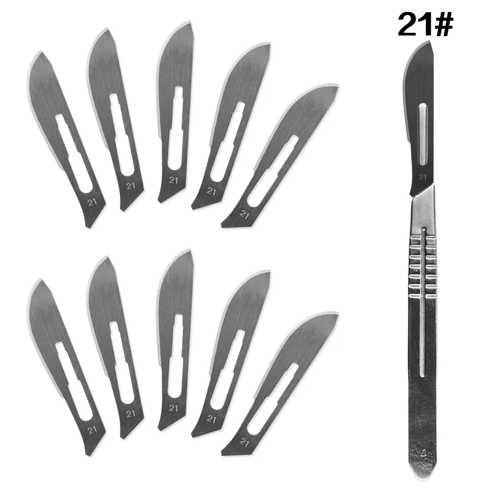 10 pc 20#--23# Carbon Steel Surgical Scalpel Blades + 1pc 4# Handle Scalpel DIY Cutting Tool PCB Repair Animal Surgical Knife