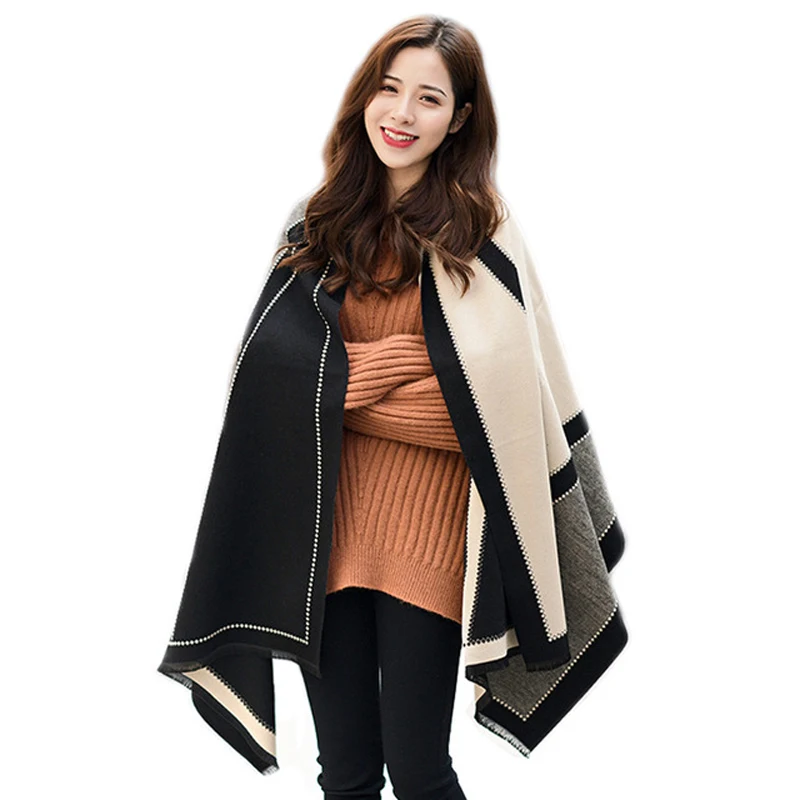 

Luxury brand Winter New Carriage Scarf Warm Shawl Thicken Tassels Horse cashmere-like fashion show poncho cape womens pashmina