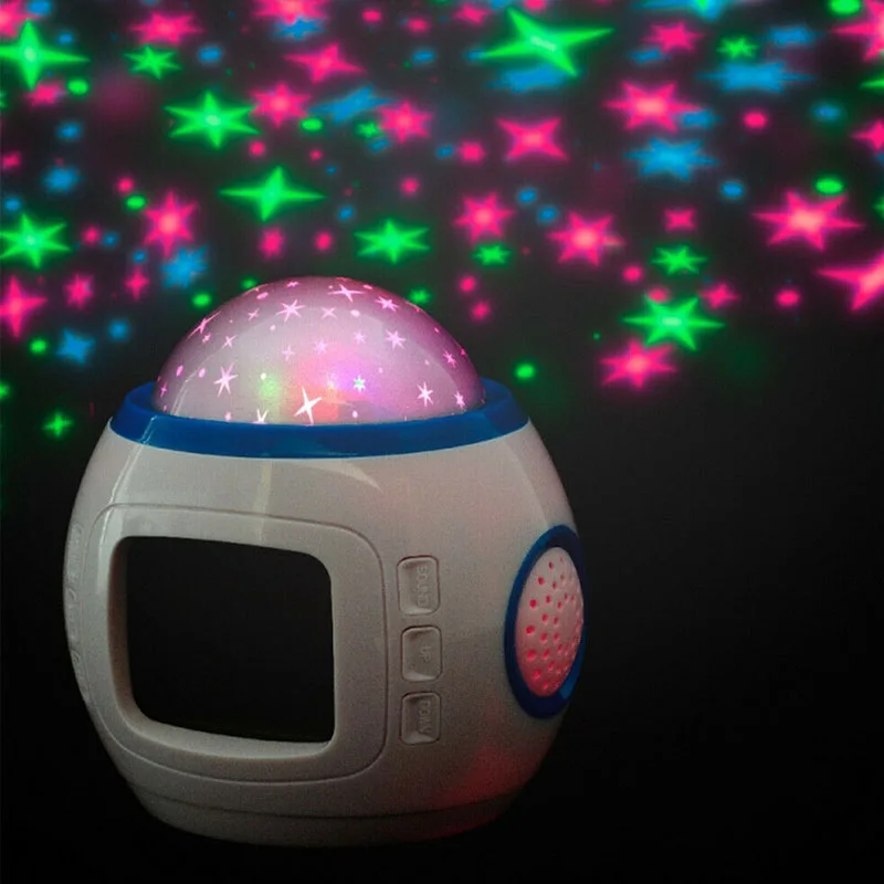 Starry Sky Projection Music Alarm Clock Thermometer Desktop LED Night Light