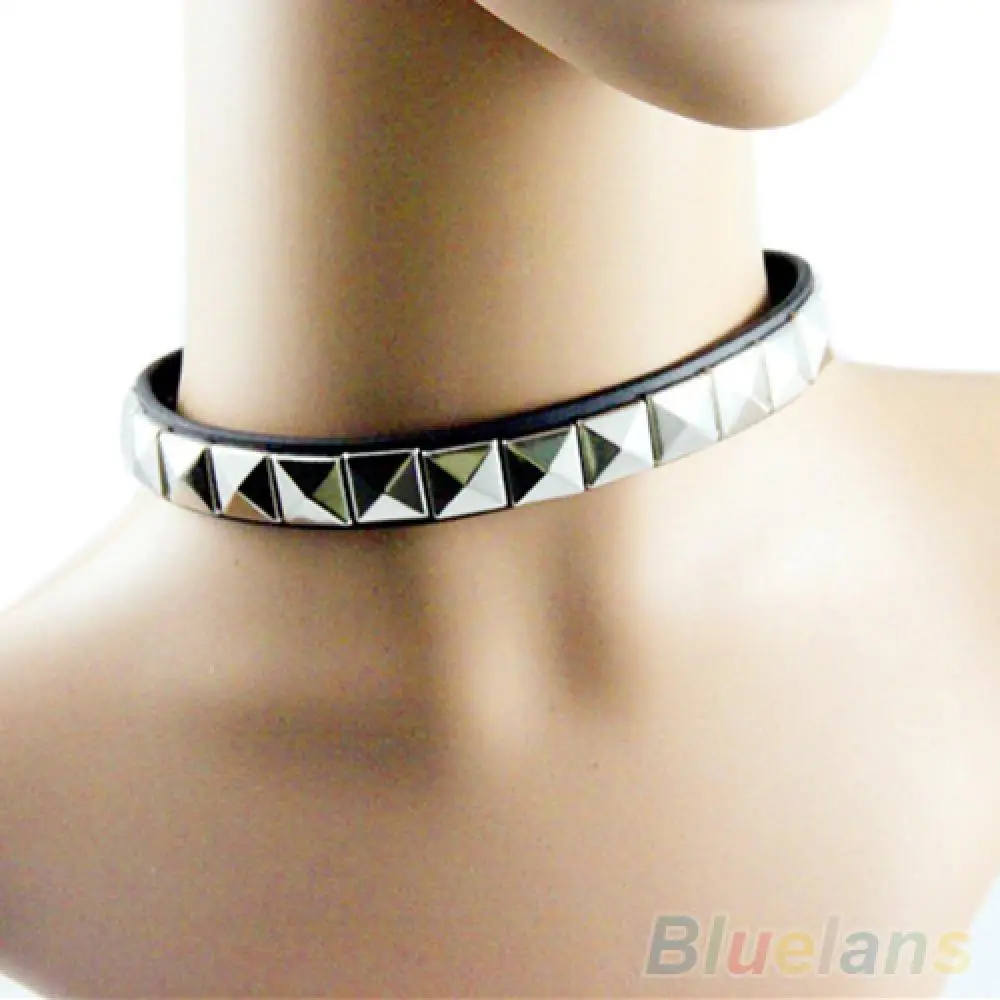 Hot Sales!! Punk Gothic Black Faux Leather Choker Cross Spike Rivet Buckle Collar Necklace