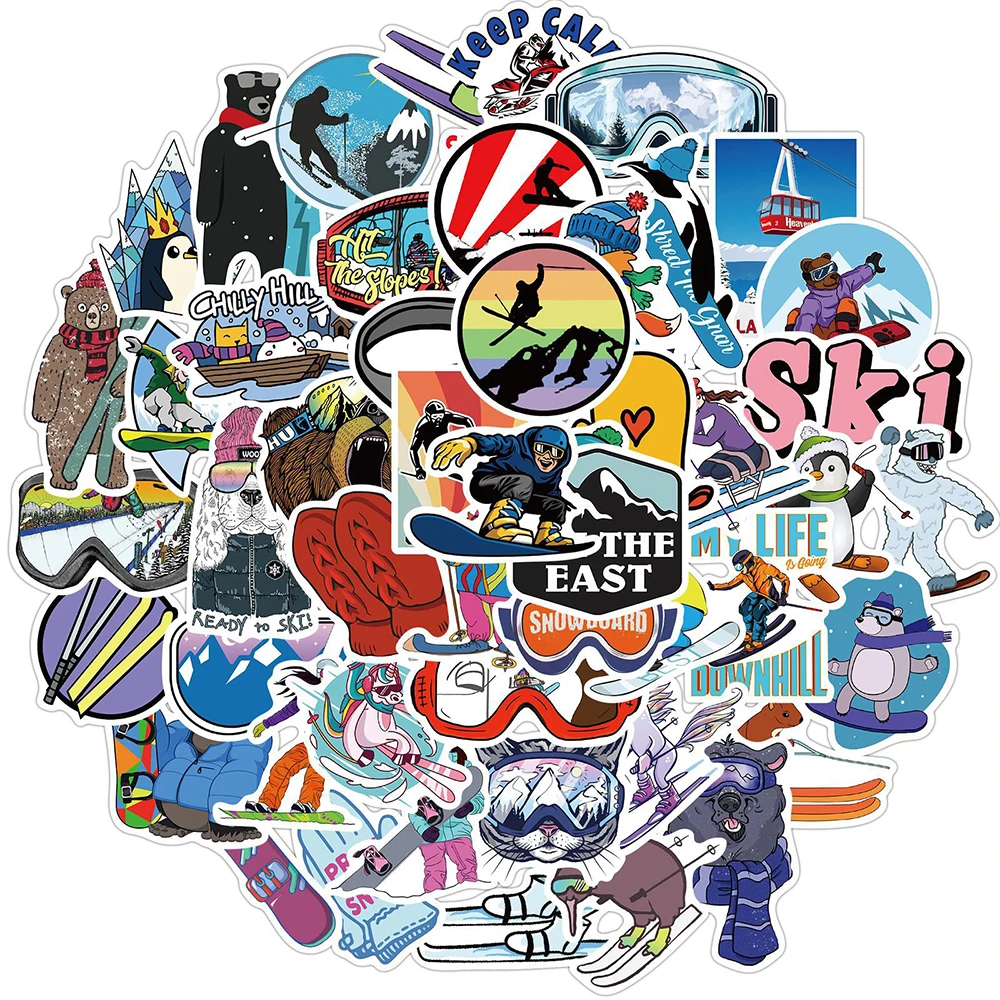 10/30/50pcs Winter Skiing Snow Mountain Graffiti Stickers for Laptop Skateboard Snowboard Refrigerator Ski Cool Decal Sticker