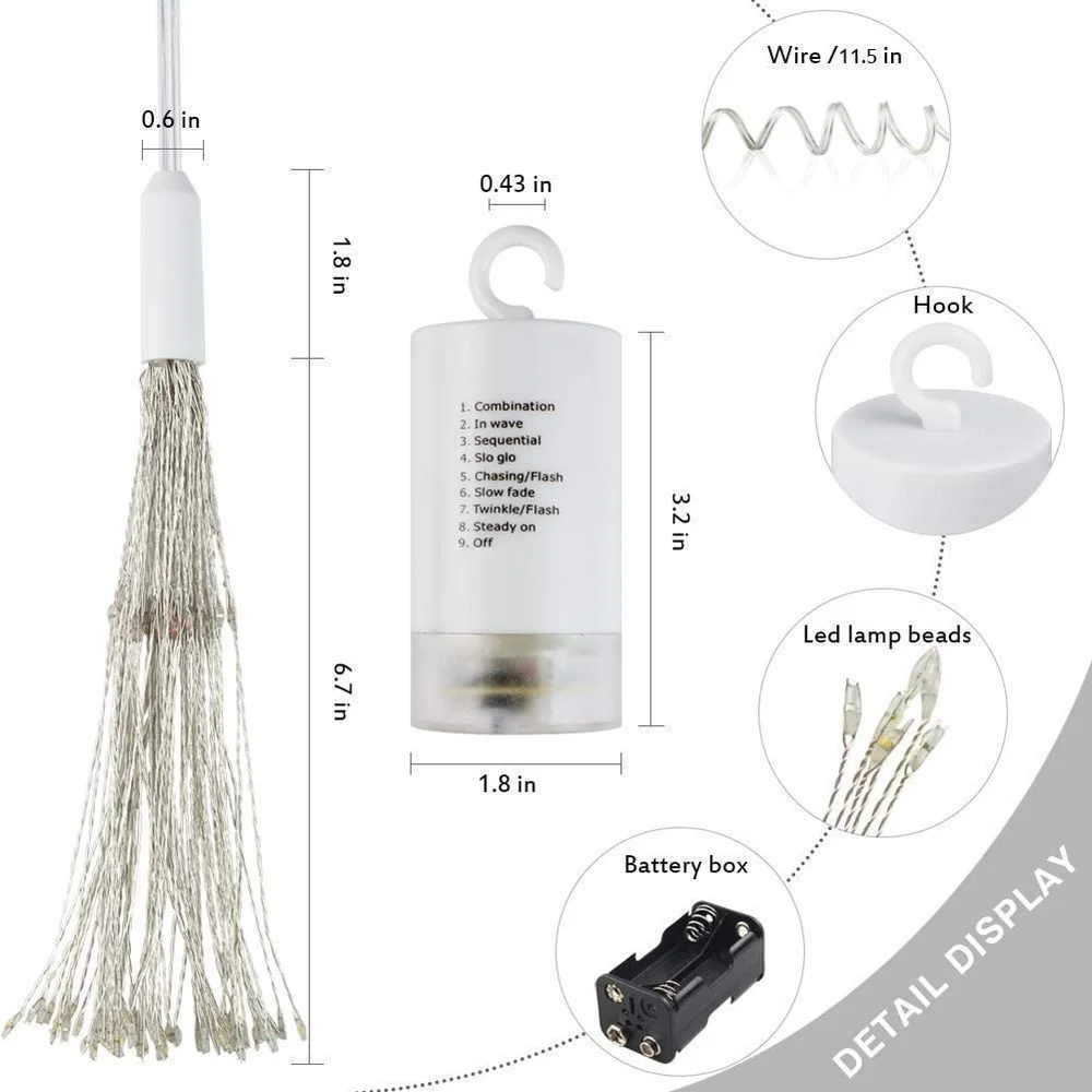 Fogos De Artifício Decorações De Fada Luzes Da Bateria Operado 8 Modos Dimmable Luzes Ano Novo 2024 Para O Casamento/Natal/Decoração Do Partido