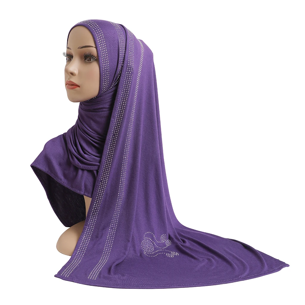 H200 High quality soft Cotton jersey scarf with stones modal headscarf women\'s hijab islamic female shawl Lady Bonnet headwrap