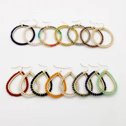Wgoud Bohemian Handmade Bead Round Teardrop Drop Earring For Women Femme Fashion Glass Bead Woven Geometric Dangle Earring Gift