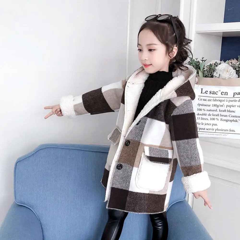 Snowsuit Kids Thick Lambsool Parka Girls Plaid Hooded Long Jackets Coat Toddler Winter Clothes  4-14Years Teen Children Overcoat