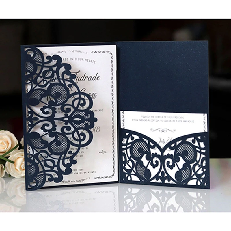 50pcs Elegant Laser Cut Wedding Invitation Card Customize Business With RSVP Card Greeting Cards Wedding Decor Party Supplies