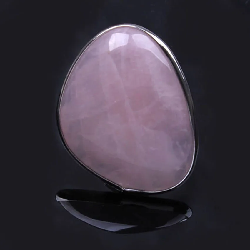 Natural Rose Pink Quartz Stone Rings Healing Crystal Quartz Reiki Stone Resizable Finger Ring Jewelry For Women Men Girls
