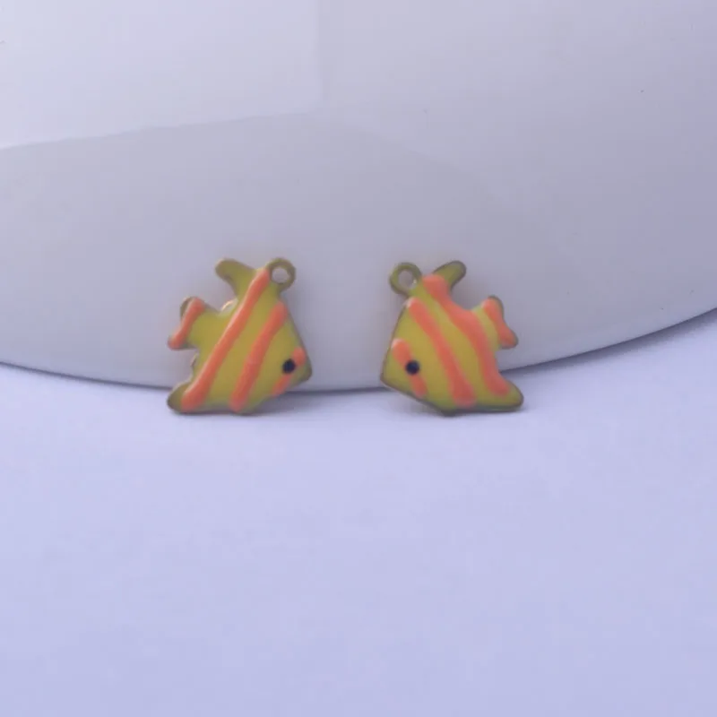 30pcs 8*12mm Double Faced Enamelled Angelfish Charms Fish Pendant Diy Jewelry Accessories