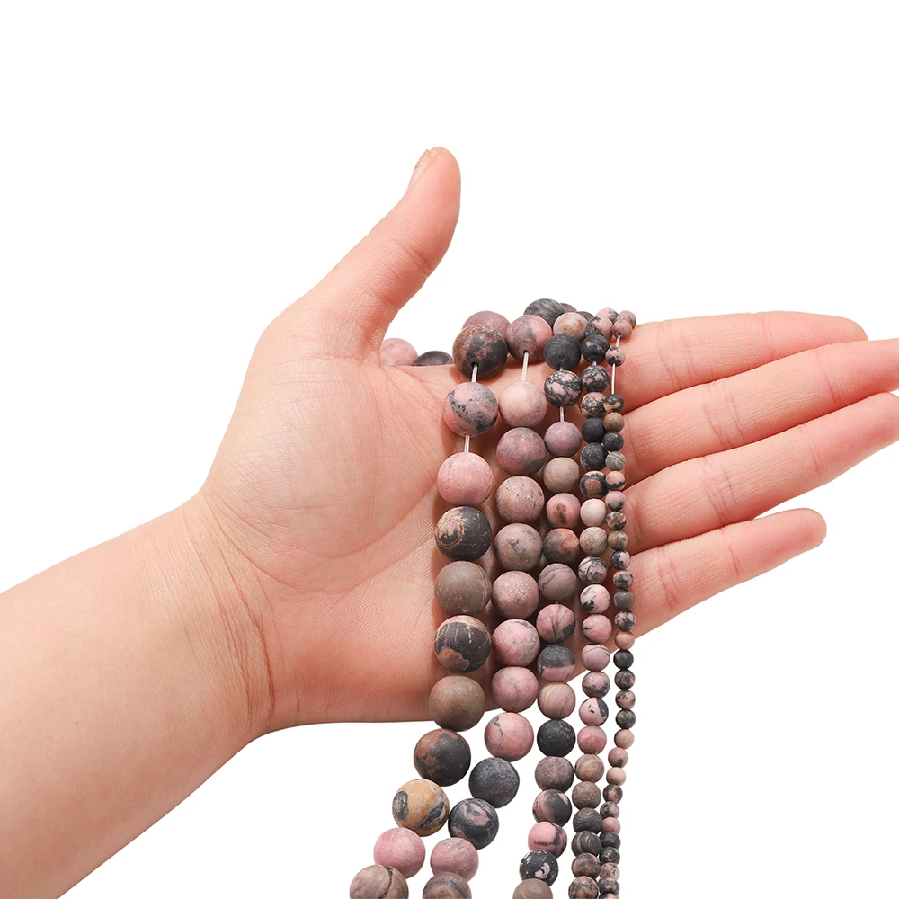 6/8/10/12mm Natural Matte Black Red Lace Rhodonite Stone Beads Dull Polish Round Loose Spacer Bead Diy For Jewelry Making image 3