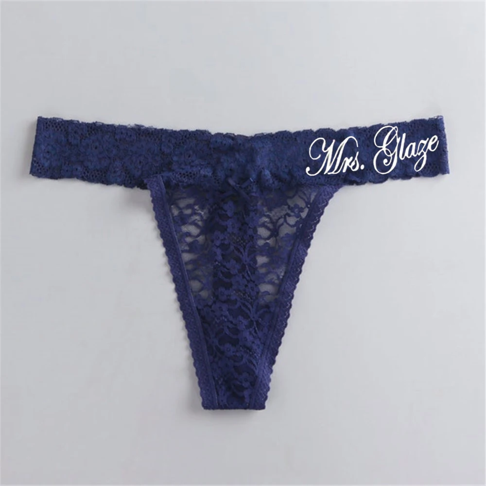 Personalized Name Mrs Wedding Bridal Lace Thong Customize Funny Wedding Gift Underwear Women Sexy Panties Female Lace Lingerie