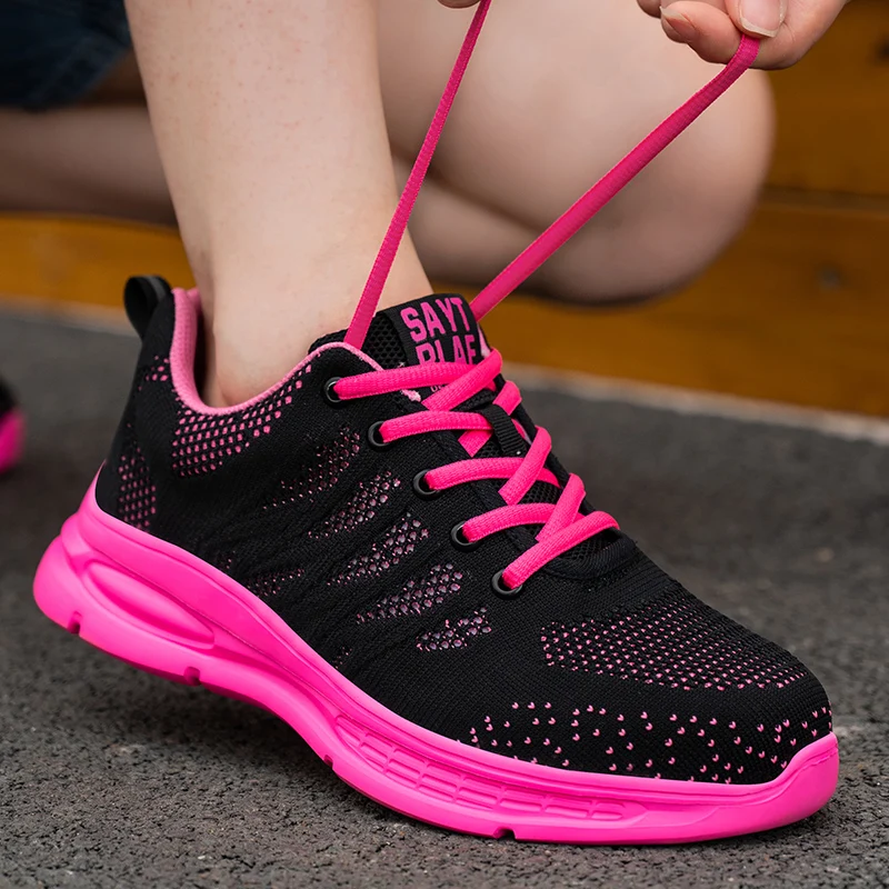 Zapatos de trabajo para hombre y mujer, zapatillas de seguridad con punta de acero, antigolpes y antipinchazos, color rosa, 2024