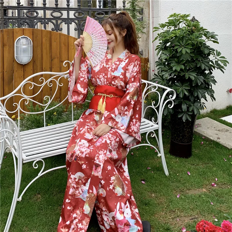 Japanese Kimono Cute Rabbit Improved Kimono Outfit for Women Traditional Style Robe Yukata Costumes Vintage Soft Dress Clothing