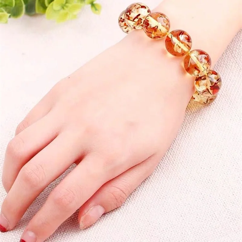 Natural Water Purification Amber Beeswax Hand String Beeswax Amber 108 Round Bead Flower Perdo Circle Couple Bracelet