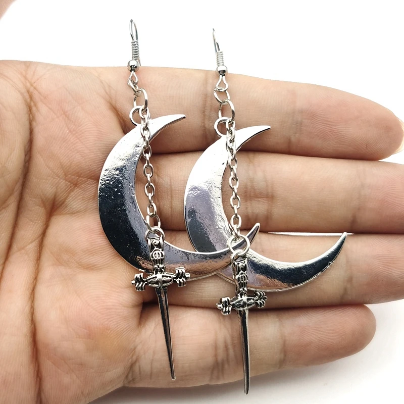 Crescent Dagger Earrings Witch Alternative Gothic Witch Gothic Bohemian Pendant Zinc Alloy Mystery Gift