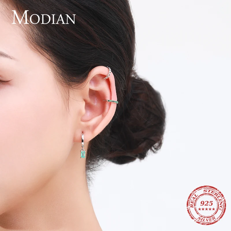 MODIAN 1 Piece Fashion Ear Clips 925 Sterling Silver Tourmaline Girls Circle  Cuff Earrings For Women Fine Jewelry Gift