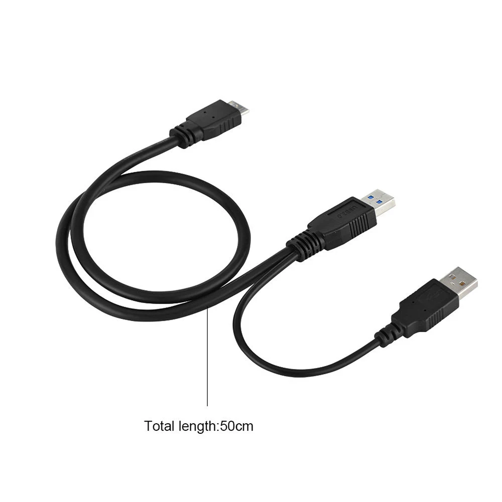 Hard Disk Data Cable Dual USB 3.0 A Male to Micro-B Male+Male Power Supply Y Cable for Hard Drive HDD