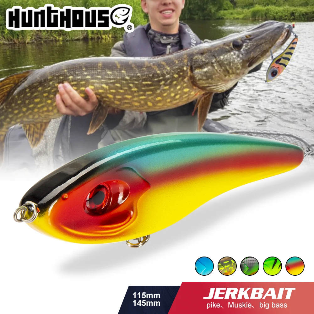 Hunthouse Jerkbait Musky Buster Pike Fishing Hard Lure Jerk VIB Baits Slow Sinking Big Bass Pike Pesca Leurre jerkbaits