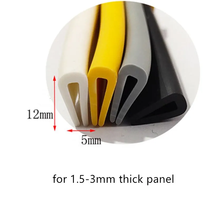 U-Shape Sealing Strip,Edge Enclosure for Panel Thick 1.5-3mm,12x5mm,Collision Avoidance Gasket,White Black Yellow Grey