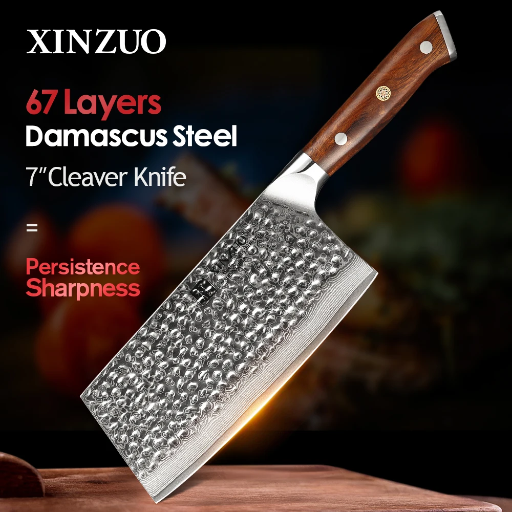 XINZUO 7'' inch Cleaver Knife Chinese Style VG10 Damascus Steel Kitchen Knife Brand Butchers Cleaver Knives Comfortable