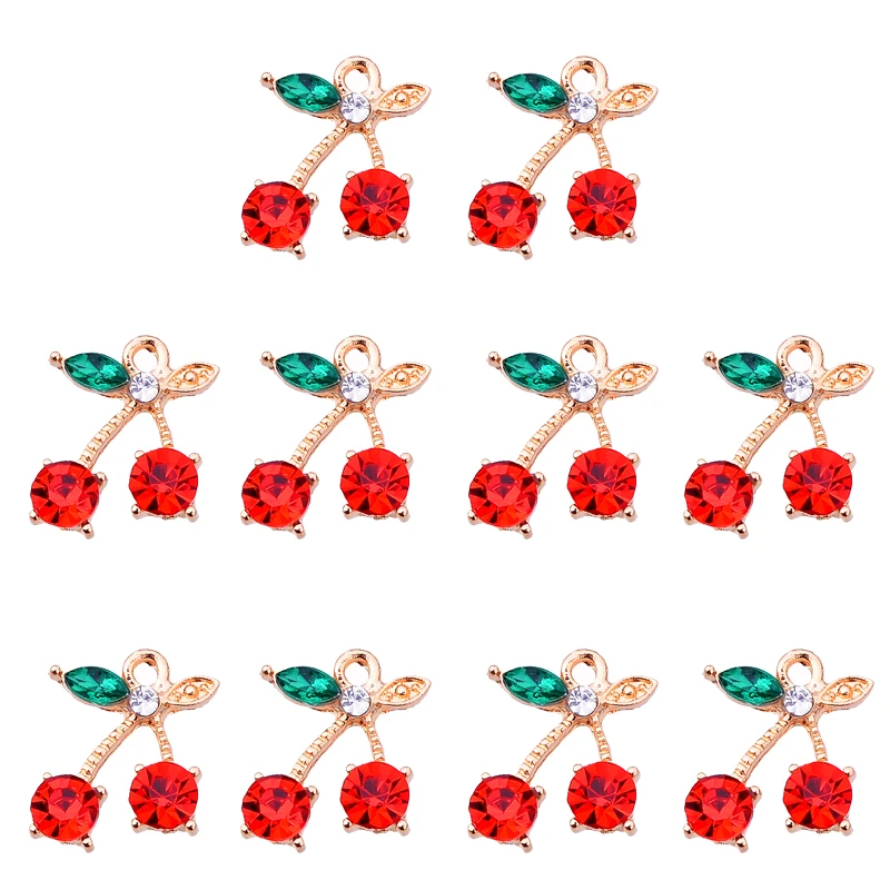 Peixin 10pcs Women's Cute Red Cherry Pendant Sweet Fruit Fresh Cherry Pendant DIY Jewelry Making Supplies