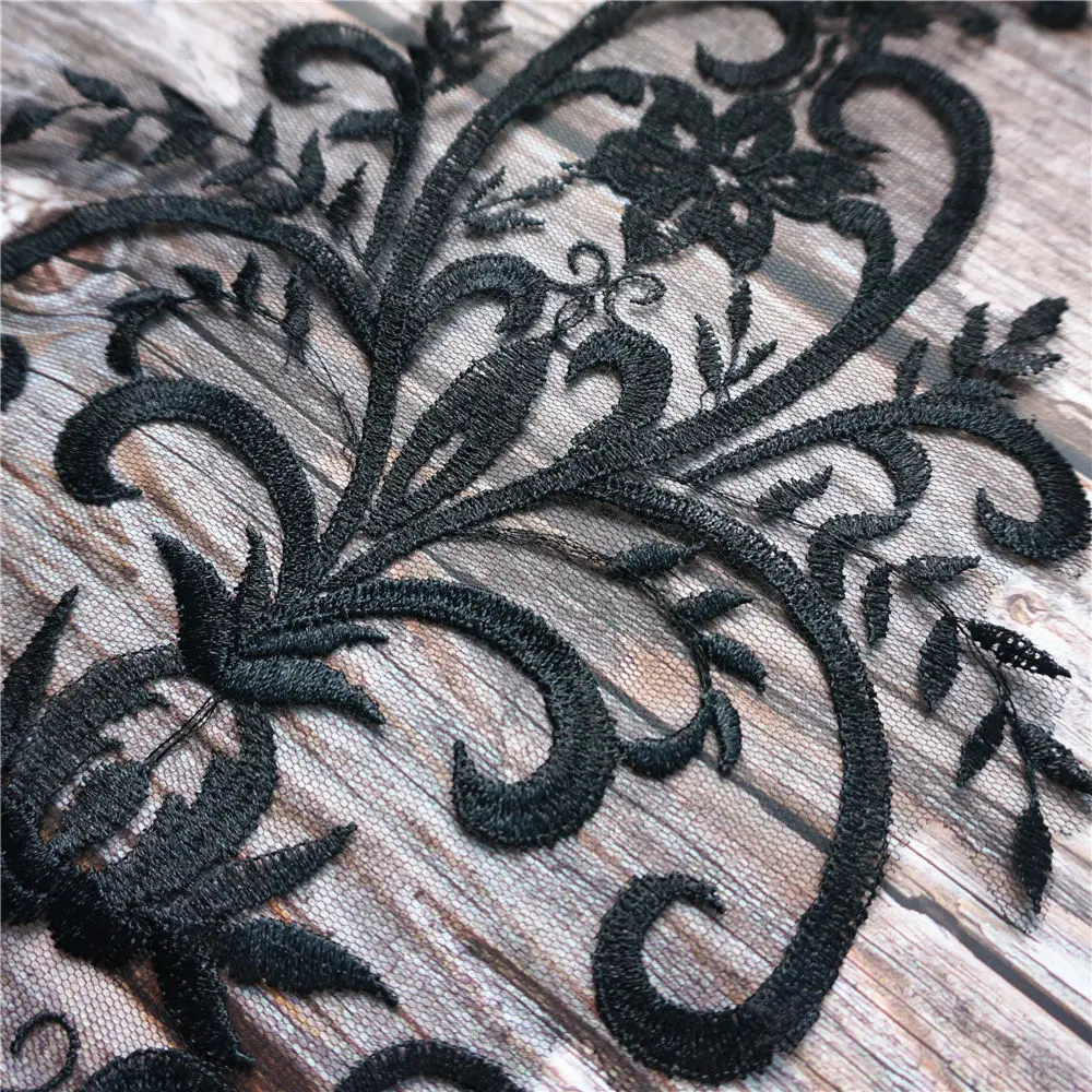 Black White Red Lace Fabric Embroidered Wedding Gown Appliques Baroque Trims Collar Mesh Sew On Patches For Dress DIY Decoration