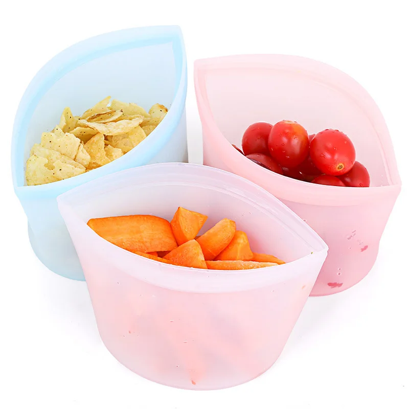 Silicone Food Zip Bag Reusable Fresh-keeping Bag Fruit&Vegetable Sealed Bag Leak-proof Food Storage Ziplock Lock Bag Storage