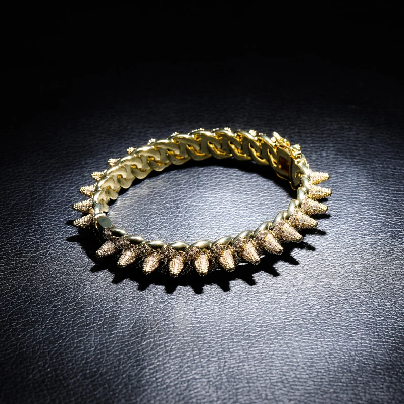 TOPGRILLZ New Spikes Rivet Bracelets Luxury Iced Out Bling Cubic Zircon Bangles Round Cuban Link Hip Hop Jewelry For Men