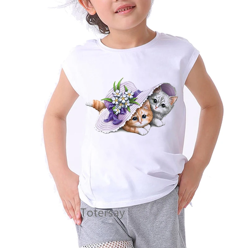 Tops de verano para niñas, Camiseta con estampado de lectura de amor de gato de Navidad, ropa kawaii para niños, camisetas tumblr 2021