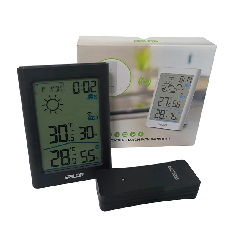 Baldr Wireless Weather Forecast In/Outdoor Thermometer Hygrometer Big Screen Home Weather Station Digital Alarm Clock Sensor