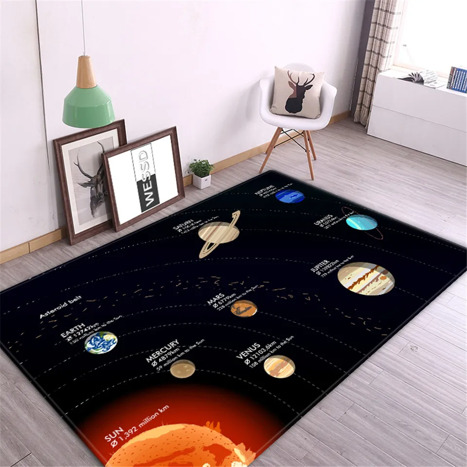 3D Solar system Children Room Carpet Space Planet Rug For Boy Bedroom Anti-slip Mat Bathroom Home Decor Play Crawling Floor Mat