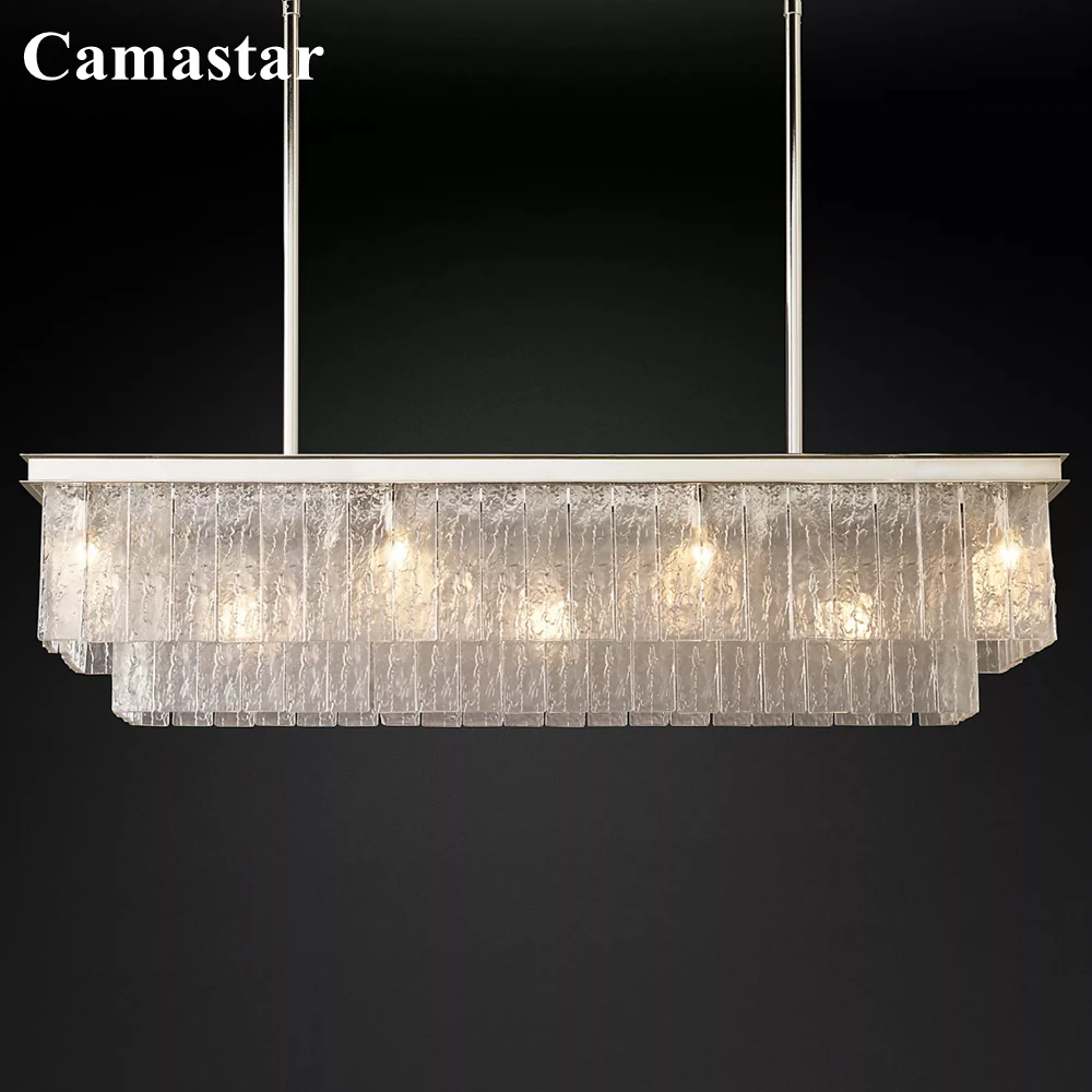 Glace Rectangular Chandelier Double-tier Glass Pendant Chandelier Lighting Home Decor Linear Hanging Lamp Lustre for Dining Room