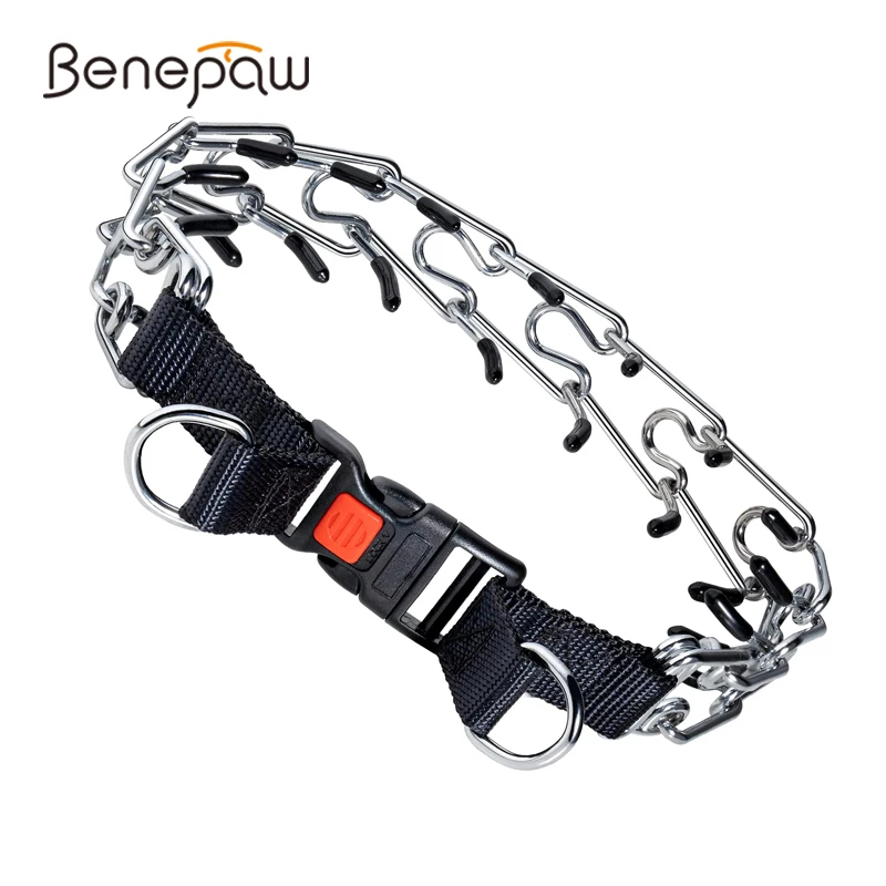 Benepaw Prong Dog Collar Adjustable Stainless Steel Quick Release Rubber Tips Choke Pinch Training Pet Collar Locking Carabiner