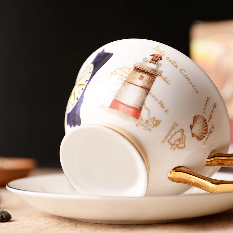 Retro Stamp Bone China Tea Cup Saucer Spoon Set 200ml Europe Advanced Porcelain Coffee Cup Cafe Ceramic Teacup Dropshipping