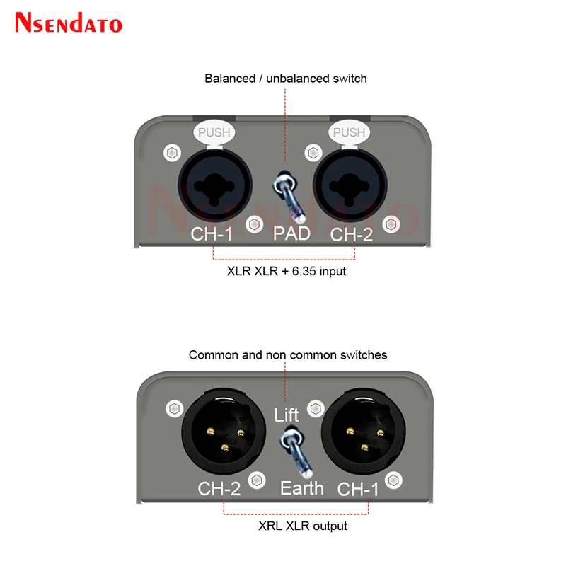 

Stereo Audio Isolator Noise Filter 2 in 2 out 6.35mm to XLR Balance Stereo Audio Switch Eliminate The Noise Switcher for DVD PC