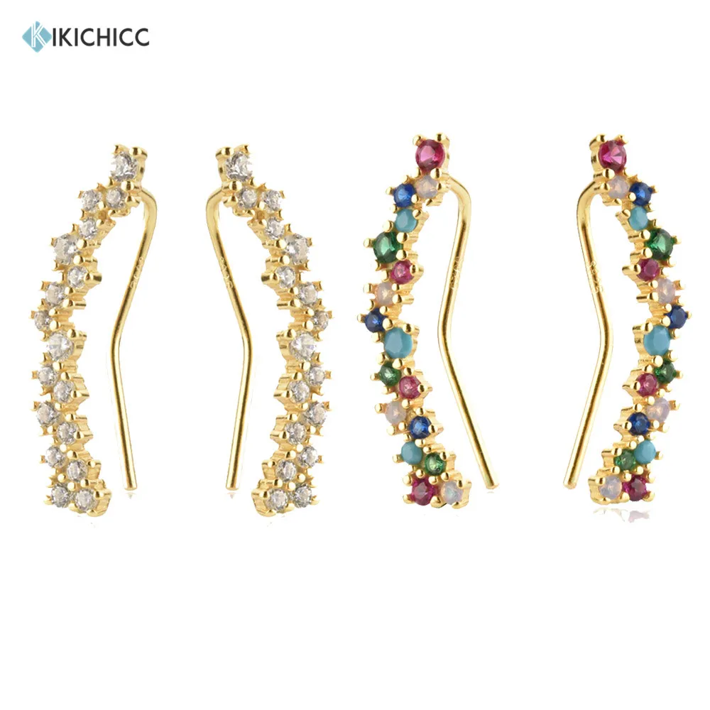 KIKICHICC 925 Sterling Silver 24mm Guadaloupe Multicolour 18k Gold Plated Hoop Earrings Climber No Piercing Rock Punk Jewelry