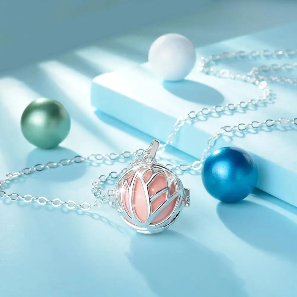 Eudora 20mm Unique Harmony Pregnancy Ball Necklace Pregnancy Bola  Ball pendant with lotus Flower Cage New Jewelry with Box K387