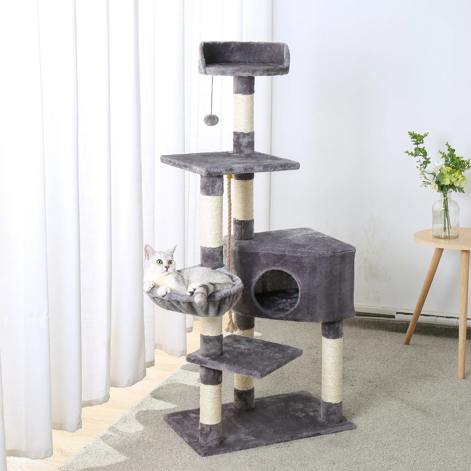 Postes de rascado de Sisal para gatos, torre de salto, casa de mascotas, Protector de muebles de madera