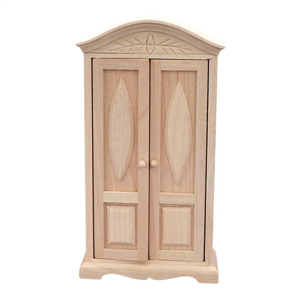 Mini maison de poupée en bois 1/12, accessoires de meubles, garde-robe, décoration de maison de poupée, bricolage, Double porte, cadeaux pour enfants, jouet pour filles