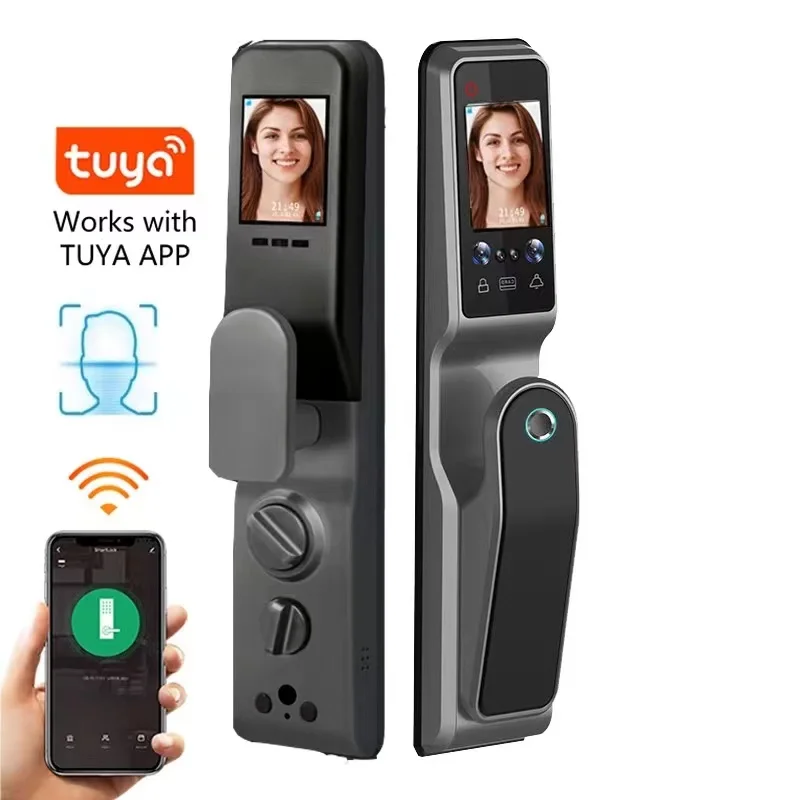 Imagem -01 - Reconhecimento Facial Smart Door Lock com Câmera Wi-fi Remote Unlock Impressão Digital Palm Print Cartão Magnético Senha Key Unlock Tuya reconhecimento facial smart door lock com camera wi fi remote unlock impressao digital palm print cartao magnetico senha key unlock tuya 01