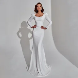 Simple Wedding Dress Customized Long Sleeves Scoop Neck Muslim Bridal Gowns Sweep Train Modern Mermaid Bridal Dresses