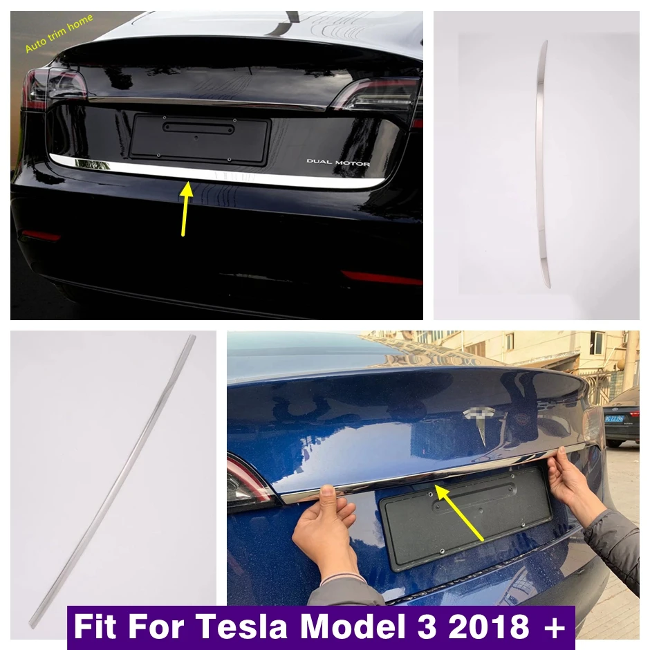 

Car Accessories Rear Tail Trunk Door Lid & Upper Tailgate Decor Strip Cover Trim For Tesla Model 3 2018 - 2021 Stainless Steel