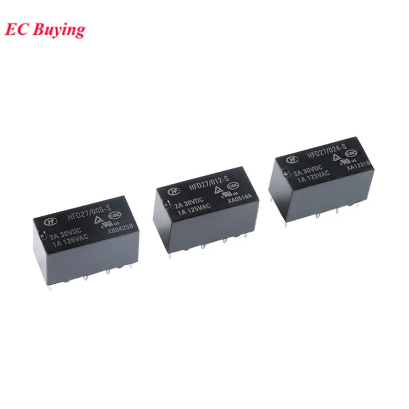 1Pc-5Pcs Mini Relay HFD27 DC 5V 12V 24V HFD27-005-S 005-M HFD27-012-S 12-M HFD27-024-S 024-M 2A 8Pin Sensitive DIP Relays Relais