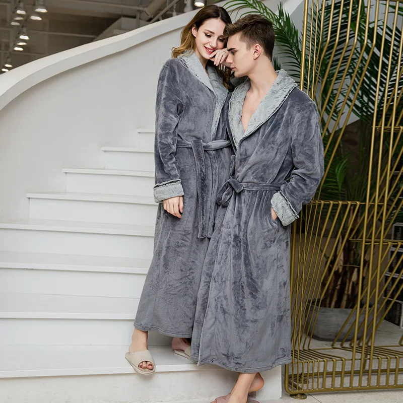 Add Fat Novelty Nightgown Female Spring And Autumn Winter Thick Long Men'S Coral Velvet Warm Flannel Couple Bathrobe Pijamas