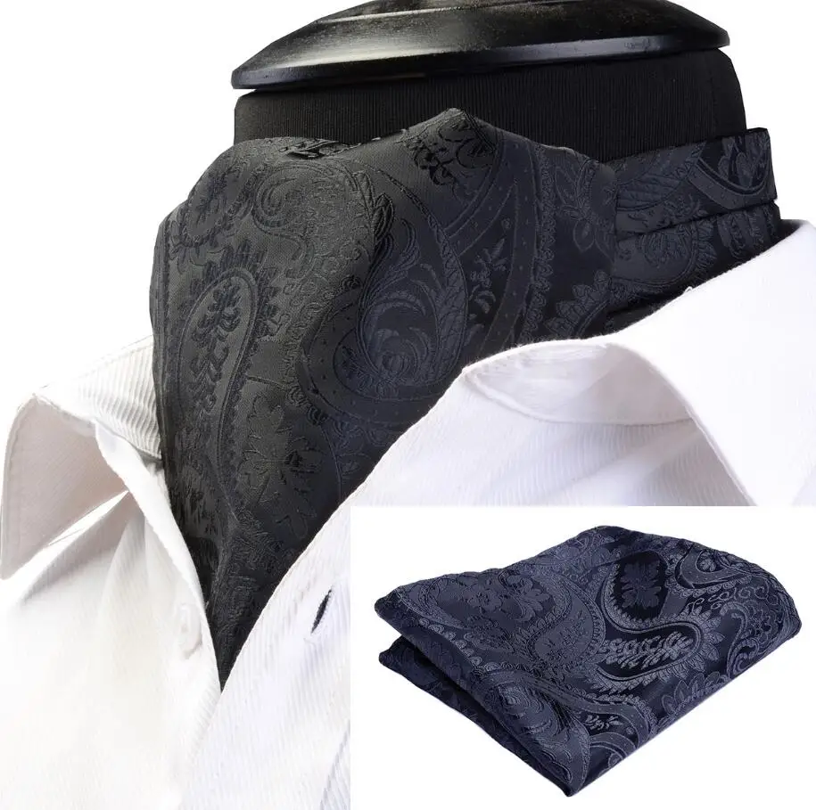 Ricnais hombres Vintage Polka Dot patrón de Paisley Ascot y plaza de bolsillo Caballero traje de boda Formal corbata Set de Ascot