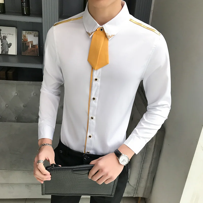 Camisa social masculina, camisa social para homens, de manga longa, com corte slim, cor sólida, casual, para noite, festas, smoking, roupas masculinas