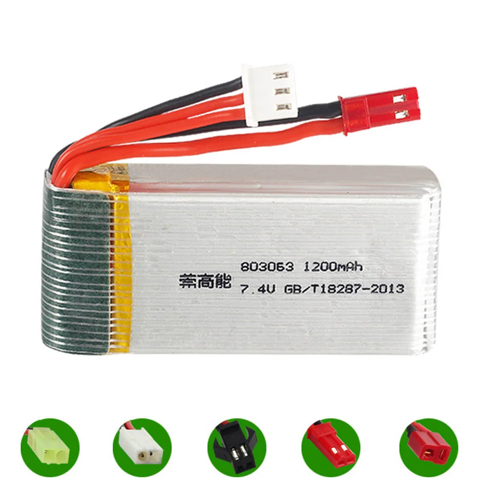 7.4V 1200mAh 803063 Lipo battery For Yi zhang X6 H16 MJX X101 X102 RC Quadcopter Drone 7.4V 30C 2S toy battery JST/SM/EL-2P Plug