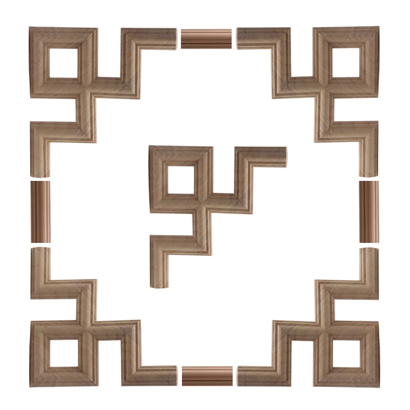 

Carving Lines Wood Applique Wood Decal Onlay Wood Frame Carved Modern Unpainted Long Rose Leaves Wooden Furniture Corner Cabinet