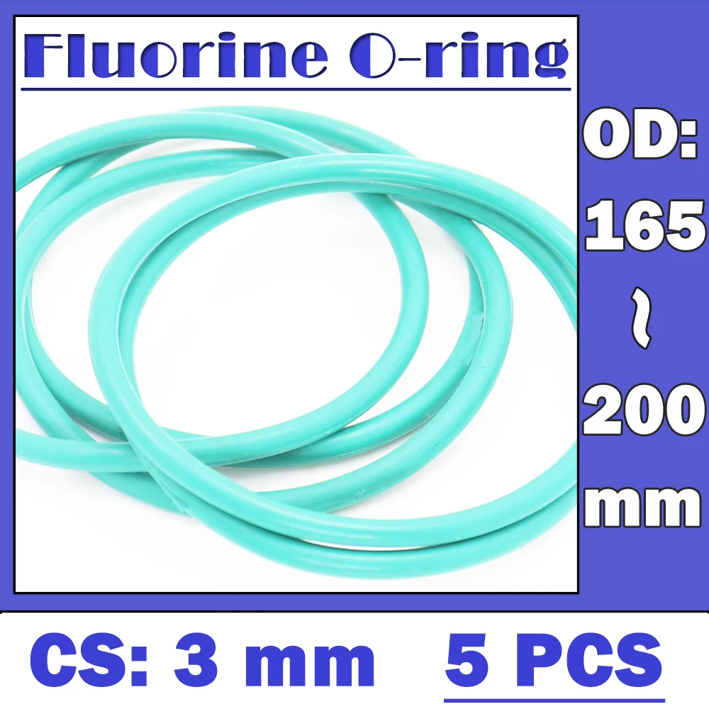 

CS3mm FKM Rubber O RING OD 165/170/175/180/185/190/195/200*3 mm 5PCS O-Ring Fluorine Gasket Oil seal Green ORing