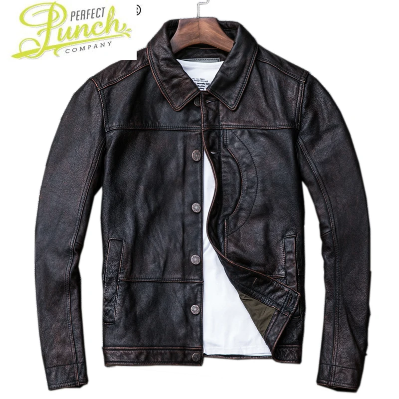 

Cowhide Real Genuine Jacket Leather Men Short Vintage Autumn Cow Leather Jackets and Coats Motorcycle Veste Cuir Homme KJ2228